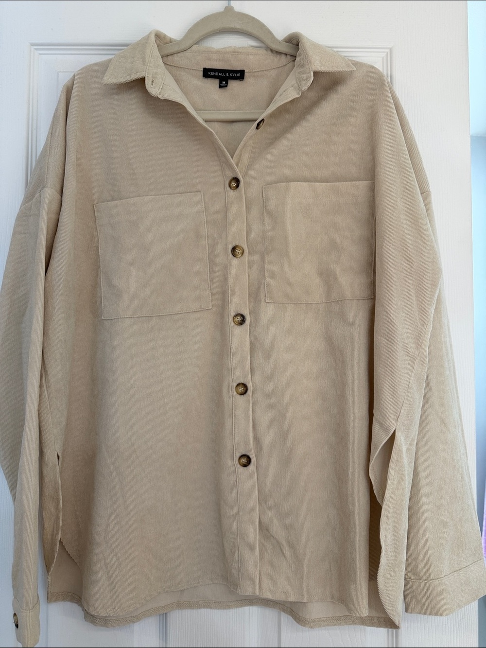 Kendall & Kylie Light Beige Corduroy Button-Down Shirt